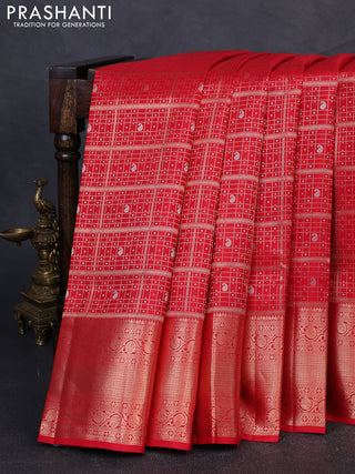 Pure kanchipuram silk saree red with allover zari woven brocade weaves and rich zari woven border