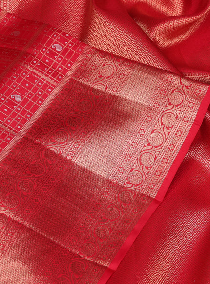 Pure kanchipuram silk saree red with allover zari woven brocade weaves and rich zari woven border