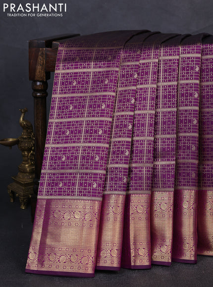 Pure kanchipuram silk saree purple with allover zari woven brocade weaves and rich zari woven border