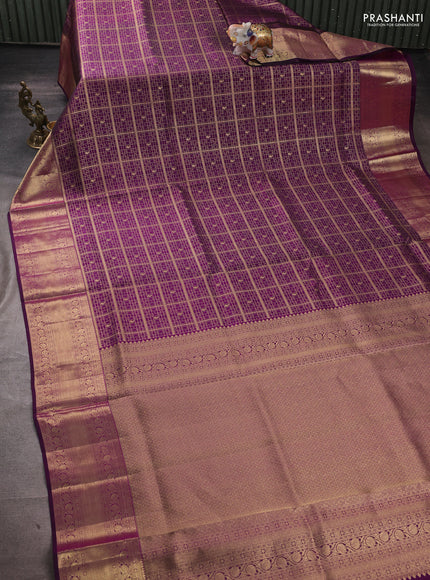 Pure kanchipuram silk saree purple with allover zari woven brocade weaves and rich zari woven border