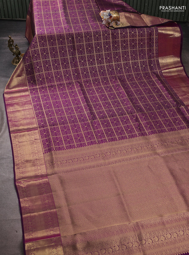 Pure kanchipuram silk saree purple with allover zari woven brocade weaves and rich zari woven border