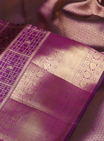 Pure kanchipuram silk saree purple with allover zari woven brocade weaves and rich zari woven border