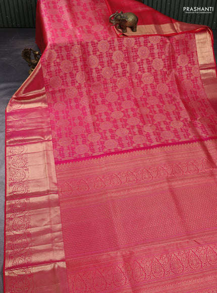Pure kanchipuram silk saree pink with allover zari woven brocade weaves and rich zari woven paisley border