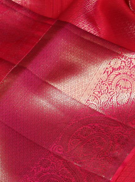 Pure kanchipuram silk saree pink with allover zari woven brocade weaves and rich zari woven paisley border