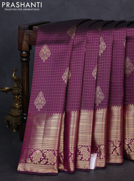 Pure kanchipuram silk saree purple with allover zari woven brocade weaves and rich zari woven border