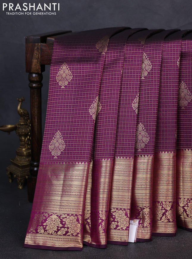 Pure kanchipuram silk saree purple with allover zari woven brocade weaves and rich zari woven border