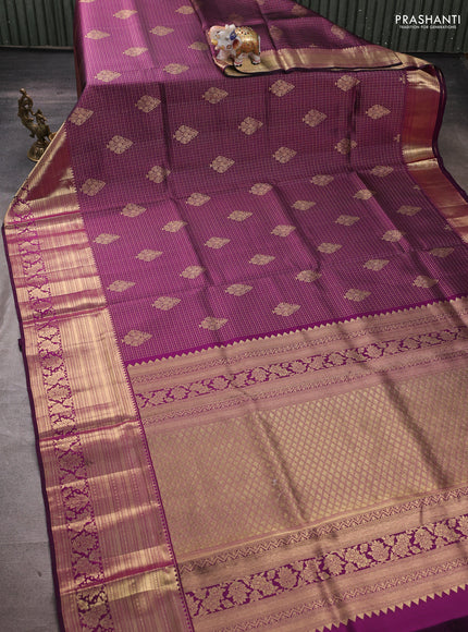 Pure kanchipuram silk saree purple with allover zari woven brocade weaves and rich zari woven border