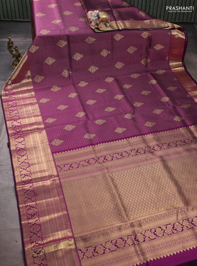 Pure kanchipuram silk saree purple with allover zari woven brocade weaves and rich zari woven border