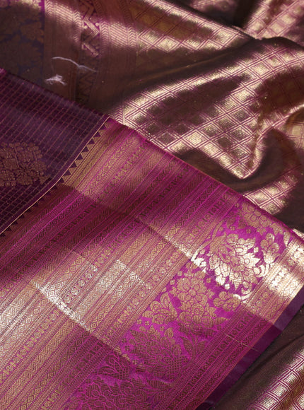 Pure kanchipuram silk saree purple with allover zari woven brocade weaves and rich zari woven border