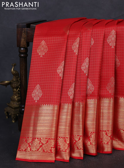 Pure kanchipuram silk saree red with allover zari woven brocade weaves and rich zari woven border