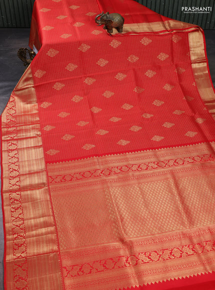 Pure kanchipuram silk saree red with allover zari woven brocade weaves and rich zari woven border