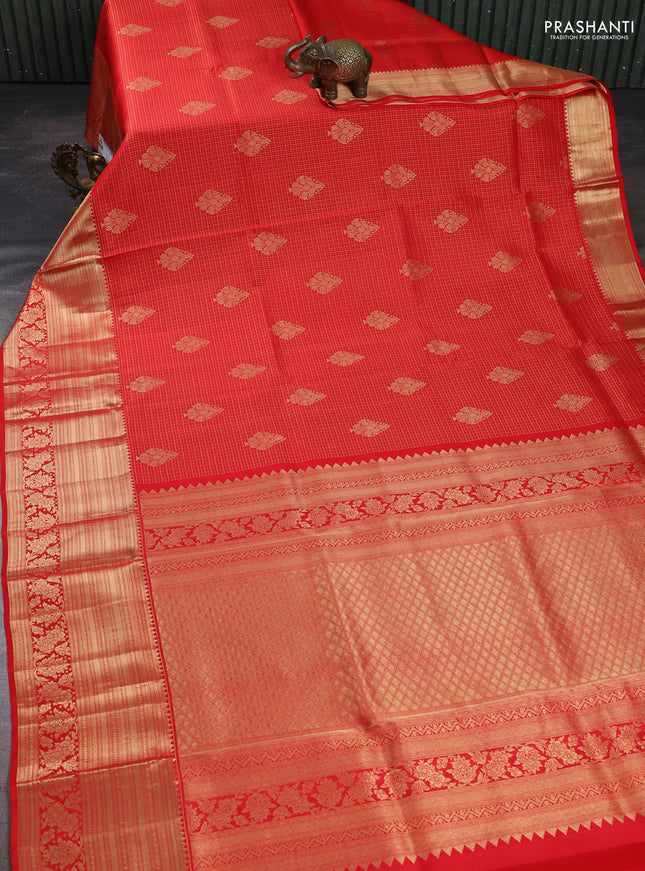 Pure kanchipuram silk saree red with allover zari woven brocade weaves and rich zari woven border