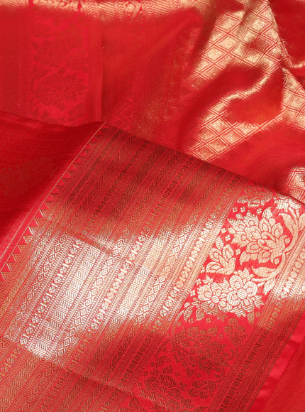 Pure kanchipuram silk saree red with allover zari woven brocade weaves and rich zari woven border