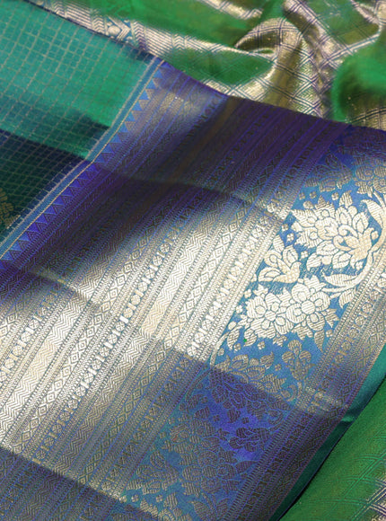 Pure kanchipuram silk saree dual shade of greenish blue with allover zari woven brocade weaves and rich zari woven border