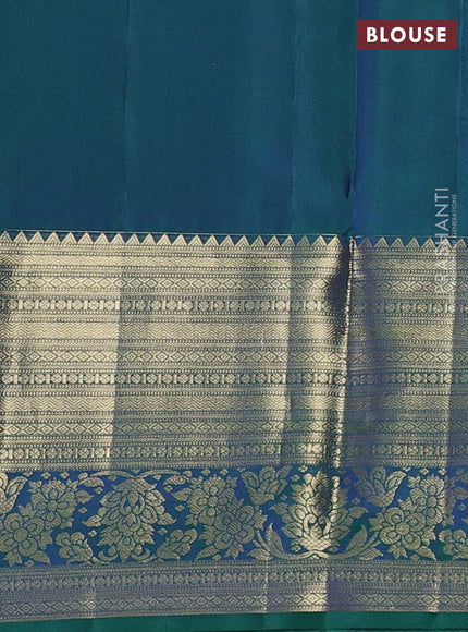 Pure kanchipuram silk saree dual shade of greenish blue with allover zari woven brocade weaves and rich zari woven border