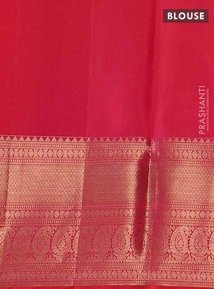Pure kanchipuram silk saree dual shade of pinkish orange with allover zari woven brocade weaves and rich zari woven border