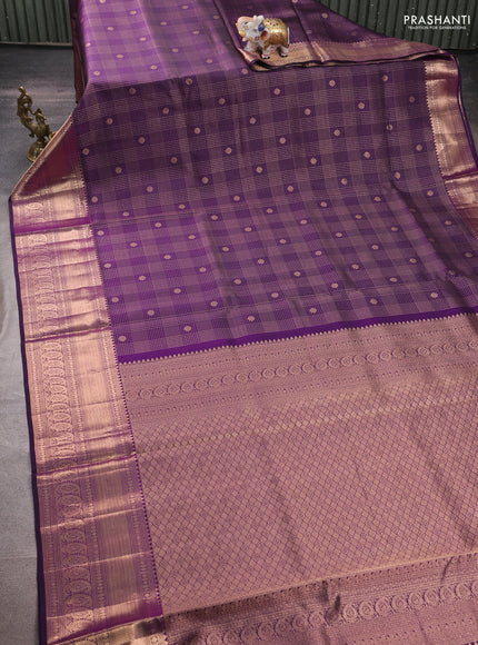 Pure kanchipuram silk saree deep purple with allover zari woven brocade weaves and rich zari woven border