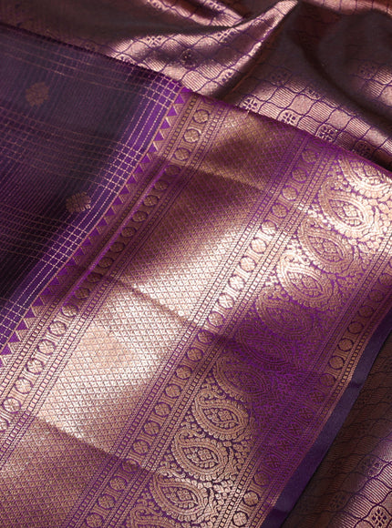 Pure kanchipuram silk saree deep purple with allover zari woven brocade weaves and rich zari woven border