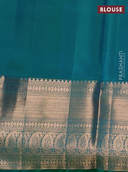 Pure kanchipuram silk saree dual shade of teal green with allover zari woven brocade weaves and rich zari woven border