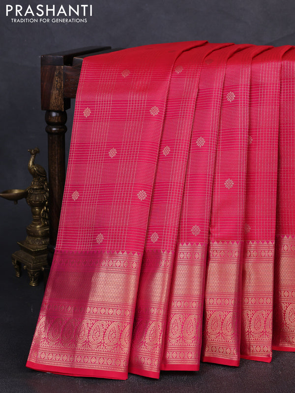 Pure kanchipuram silk saree pink with allover zari woven brocade weaves and rich zari woven border