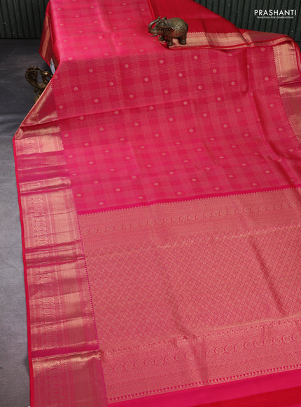 Pure kanchipuram silk saree pink with allover zari woven brocade weaves and rich zari woven border