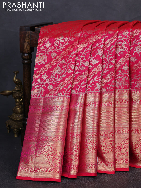 Pure kanchipuram silk saree pink with allover zari woven vansingaram brocade weaves and rich zari woven border