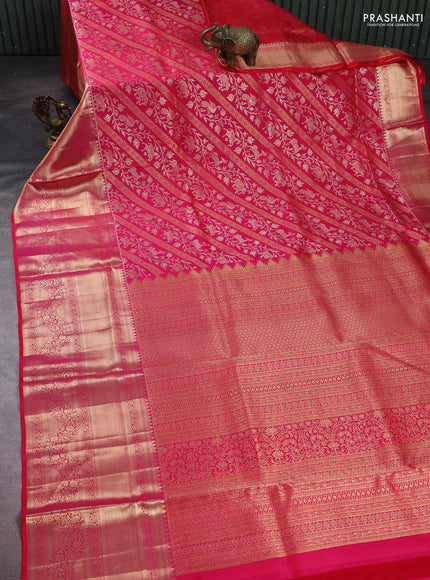 Pure kanchipuram silk saree pink with allover zari woven vansingaram brocade weaves and rich zari woven border