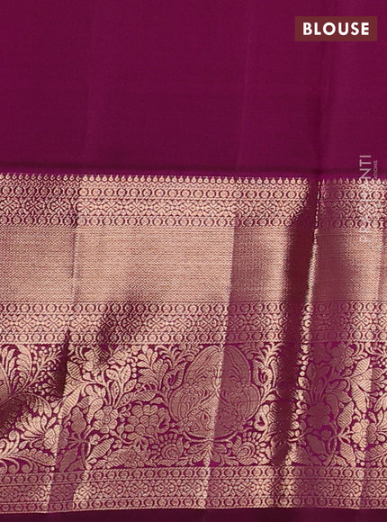 Pure kanchipuram silk saree mild peach pink and wine shade with allover zari woven brocade weaves and rich zari woven border