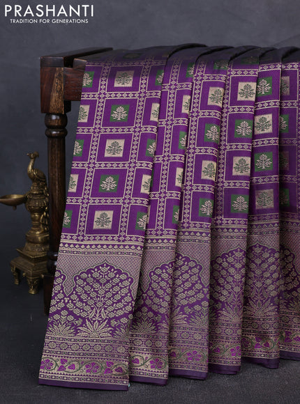 Pure kanchipuram silk saree purple with allover zari woven brocade weaves and long rich zari woven border