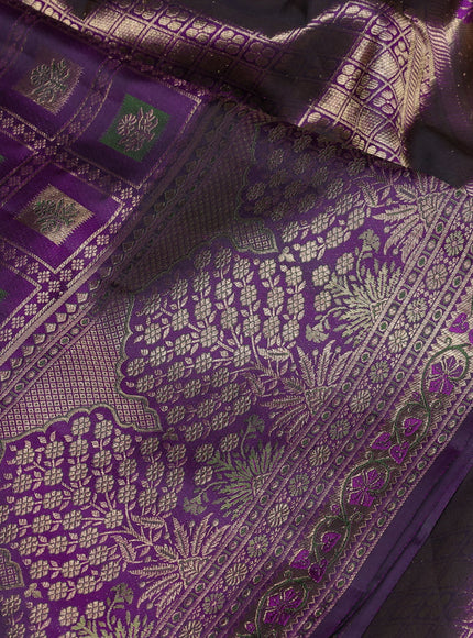 Pure kanchipuram silk saree purple with allover zari woven brocade weaves and long rich zari woven border