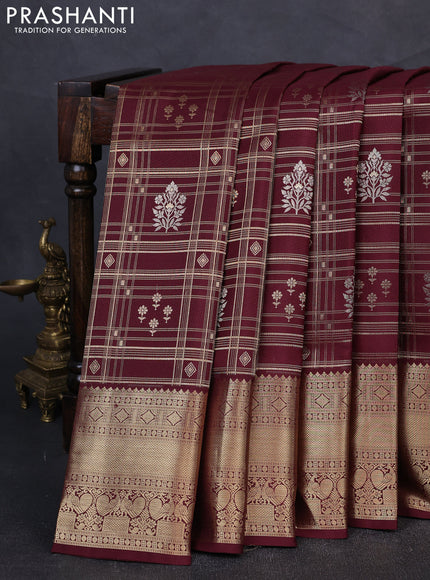 Pure kanchipuram silk saree coffee brown with allover zari woven brocade weaves and rich zari woven border