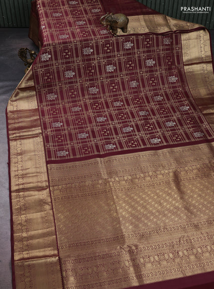Pure kanchipuram silk saree coffee brown with allover zari woven brocade weaves and rich zari woven border