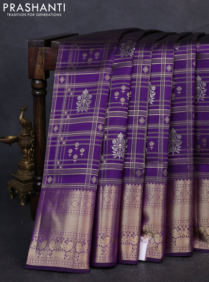 Pure kanchipuram silk saree violet with allover zari woven brocade weaves and rich zari woven border