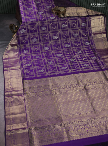 Pure kanchipuram silk saree violet with allover zari woven brocade weaves and rich zari woven border