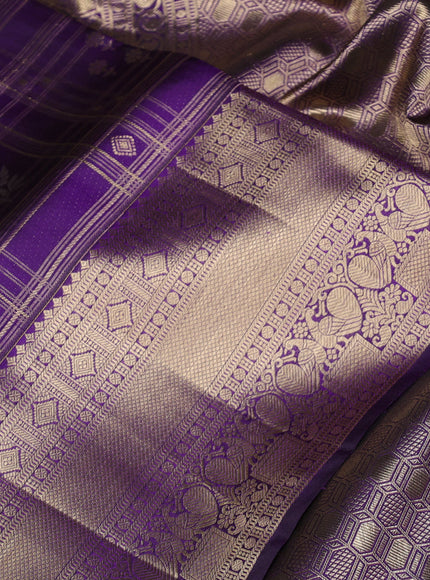 Pure kanchipuram silk saree violet with allover zari woven brocade weaves and rich zari woven border