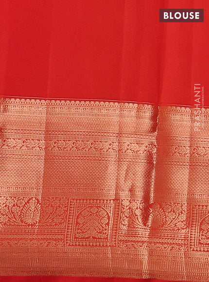 Pure kanchipuram silk saree peach shade and orange with allover zari woven brocade weaves and rich zari woven border
