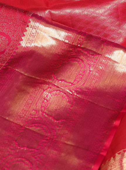 Pure kanchipuram silk saree pink with allover zari woven brocade weaves and rich zari woven border
