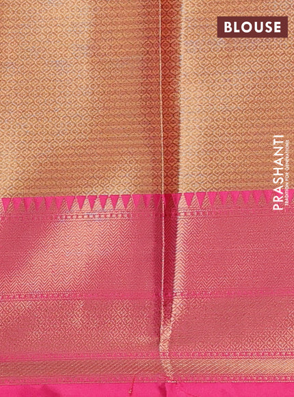 Banarasi semi dupion saree mustard yellow and pink with thread & zari woven buttas and woven border