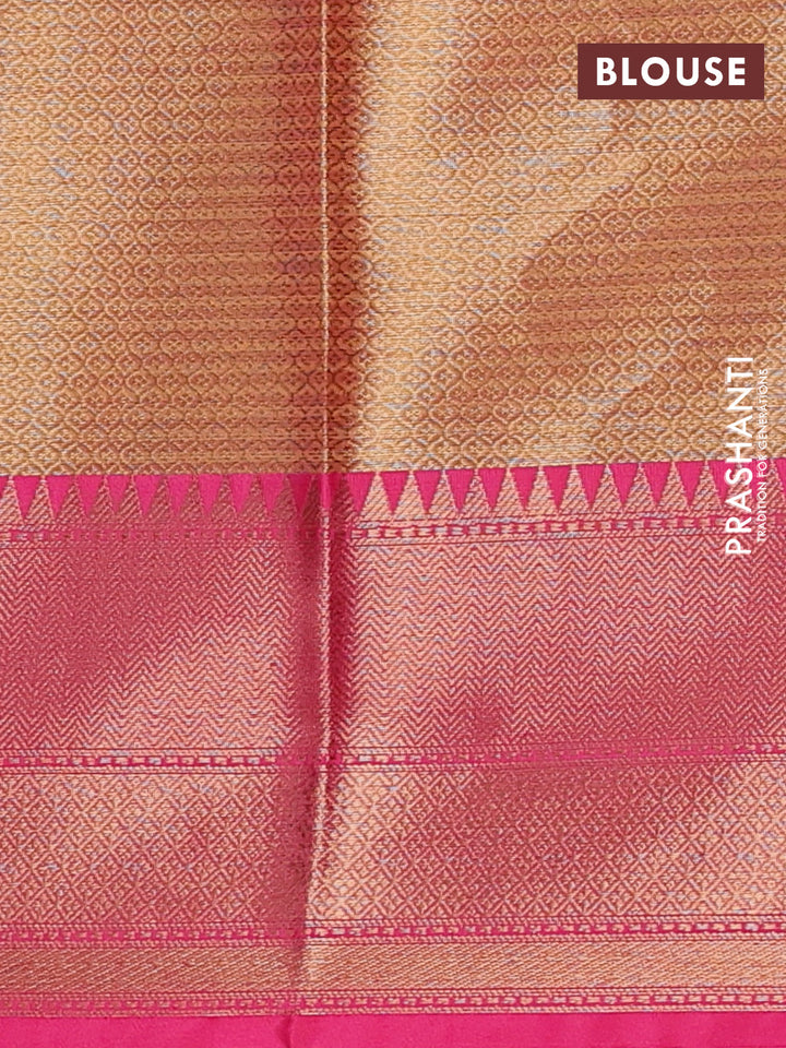 Banarasi semi dupion saree dual shade of yellow and pink with thread & zari woven buttas and woven border