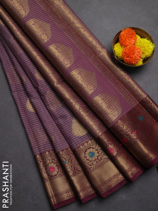 Banarasi semi dupion saree pastel wine and wine shade with thread & zari woven buttas and woven border