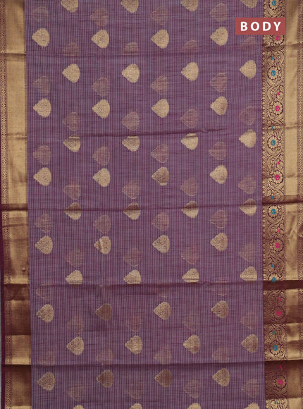 Banarasi semi dupion saree pastel wine and wine shade with thread & zari woven buttas and woven border
