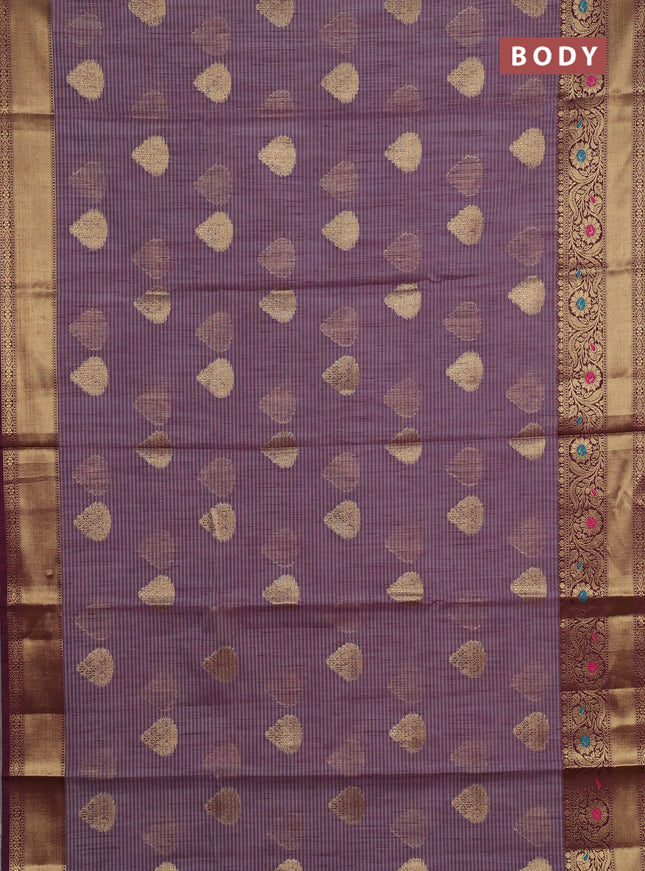 Banarasi semi dupion saree pastel wine and wine shade with thread & zari woven buttas and woven border