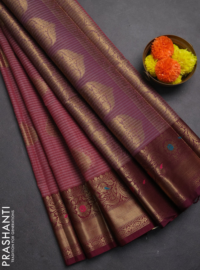 Banarasi semi dupion saree maroon shade and wine shade with thread & zari woven buttas and woven border