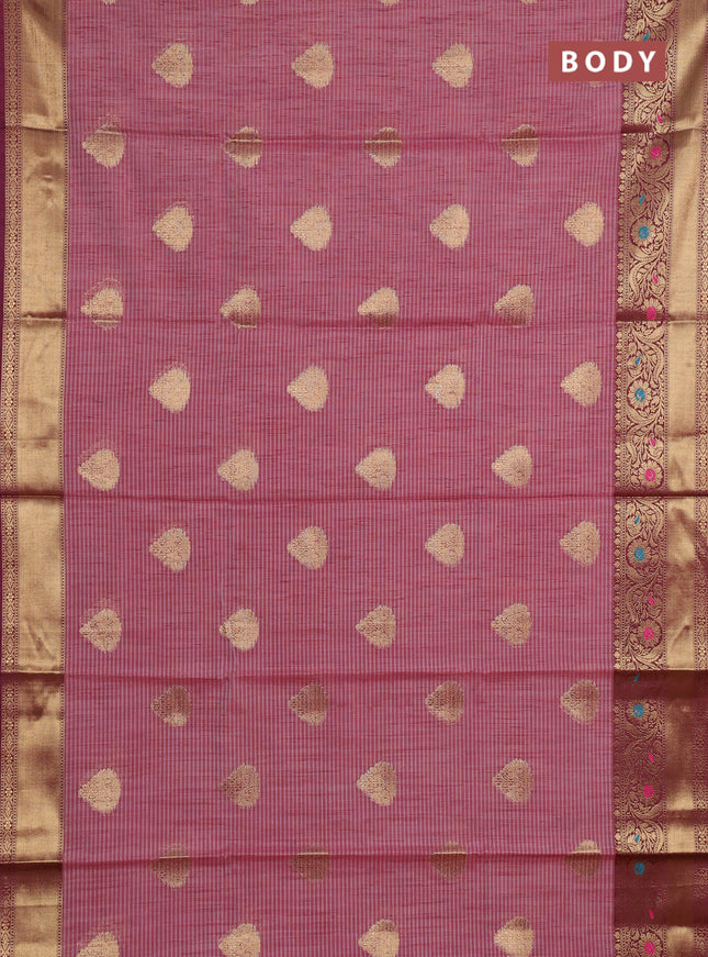 Banarasi semi dupion saree maroon shade and wine shade with thread & zari woven buttas and woven border