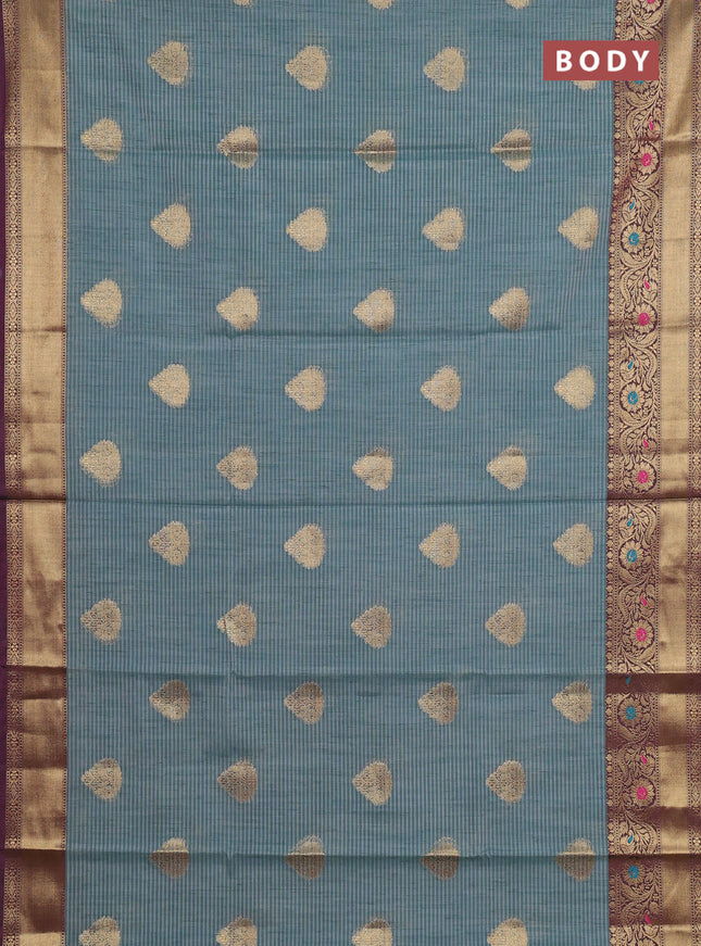 Banarasi semi dupion saree green shade and wine shade with thread & zari woven buttas and woven border