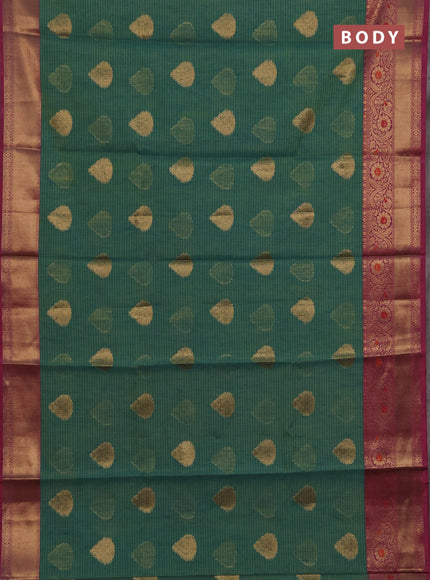 Banarasi semi dupion saree teal green and teal green with thread & zari woven buttas and woven border