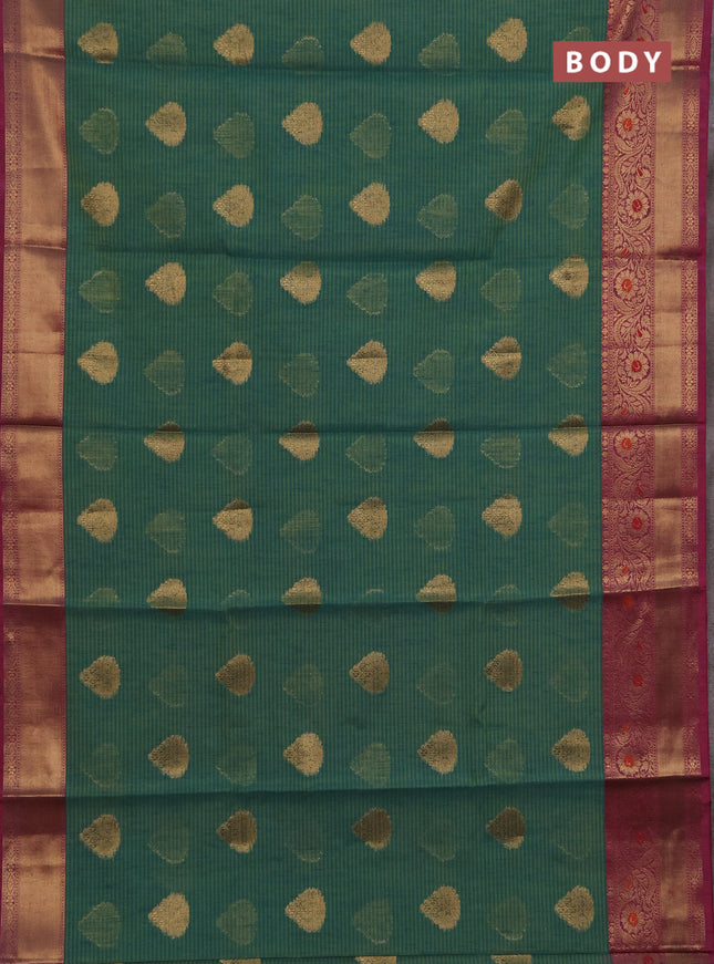 Banarasi semi dupion saree teal green and teal green with thread & zari woven buttas and woven border