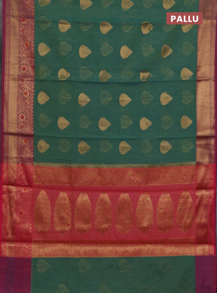 Banarasi semi dupion saree teal green and teal green with thread & zari woven buttas and woven border
