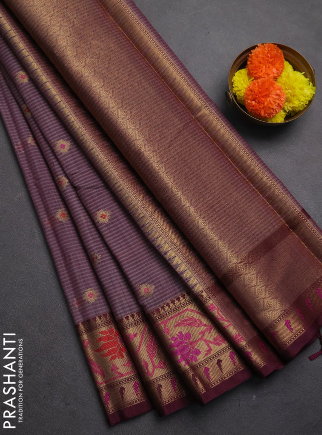 Banarasi semi dupion saree purple shade and wine shade with thread & zari woven buttas and zari woven border