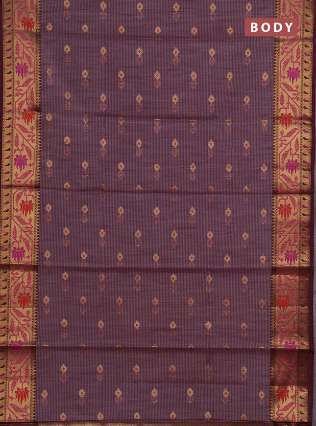 Banarasi semi dupion saree purple shade and wine shade with thread & zari woven buttas and zari woven border